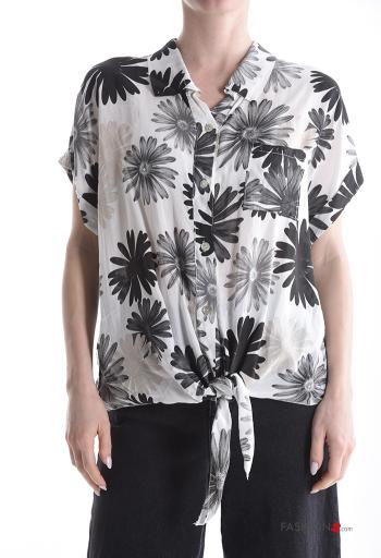 Camicia maniche corte con colletto Fantasia floreale con bottoni con nodo