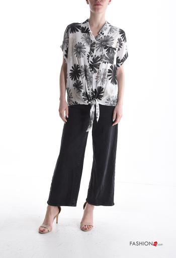 Camicia maniche corte con colletto Fantasia floreale con bottoni con nodo - ph 5