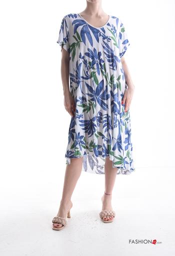 Abito in Cotone oversize maniche corte Fantasia floreale scollo a V