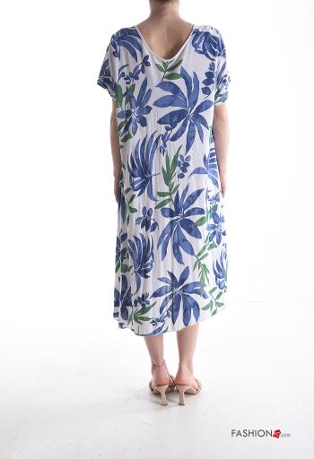 Blumenmuster Oversize kurze ärmel Kleid aus Baumwolle mit V-Ausschnitt - ph 2