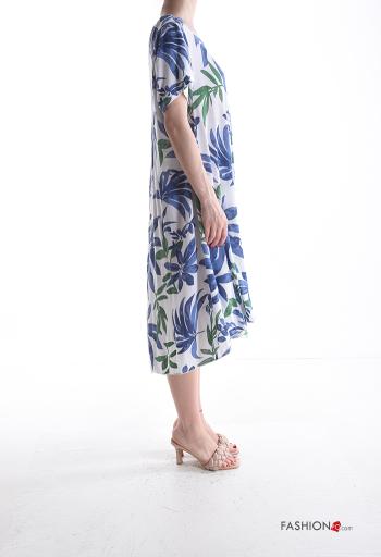 Blumenmuster Oversize kurze ärmel Kleid aus Baumwolle mit V-Ausschnitt - ph 3