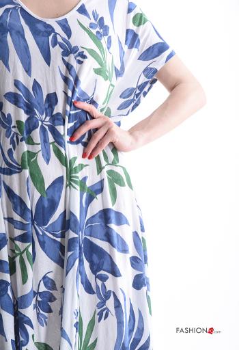 Blumenmuster Oversize kurze ärmel Kleid aus Baumwolle mit V-Ausschnitt - ph 4