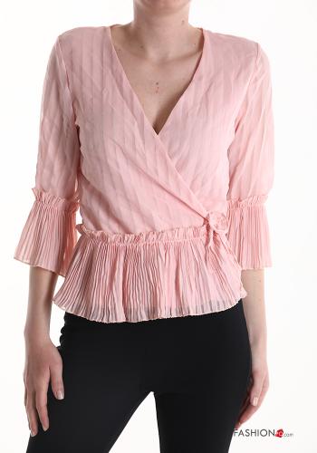Blusa con cuello en v con lazo manga tres cuartos - ph 1