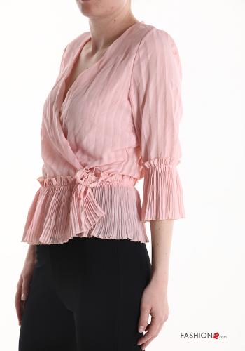 Blusa con cuello en v con lazo manga tres cuartos - ph 3