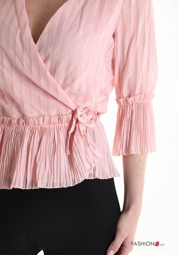 Blusa con cuello en v con lazo manga tres cuartos - ph 4