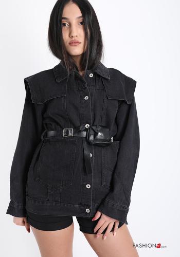 Veste en Coton  avec des boutons avec poches denim avec ceinture - ph 1