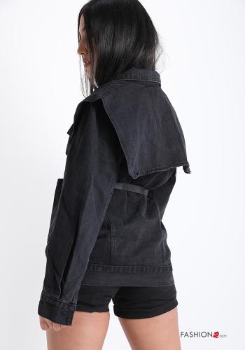 Veste en Coton  avec des boutons avec poches denim avec ceinture - ph 2