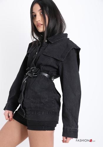 Veste en Coton  avec des boutons avec poches denim avec ceinture - ph 3