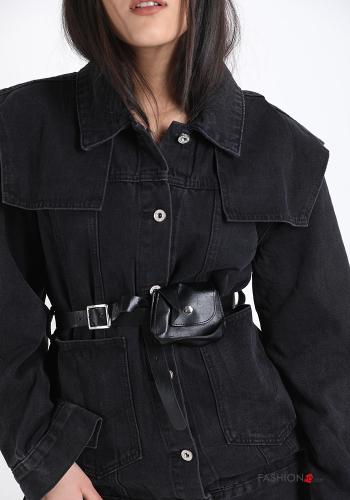 Veste en Coton  avec des boutons avec poches denim avec ceinture - ph 4