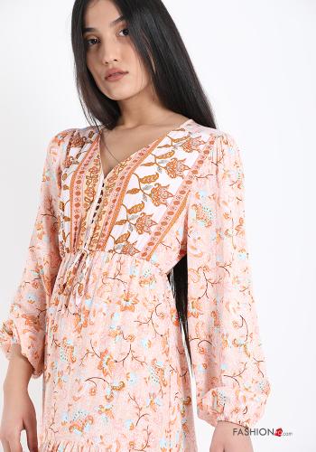 Kleid  Spitze V-Ausschnitt mit Volants Blumenmuster - ph 4