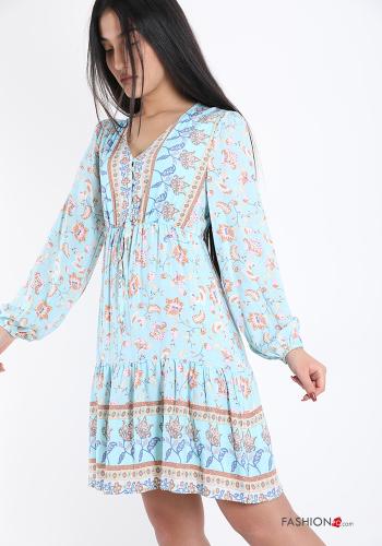 Kleid  mit Volants V-Ausschnitt Blumenmuster - ph 1
