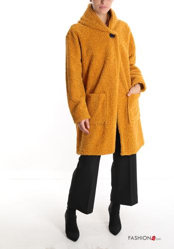 Wool Mix Coat with buttons with hood with pockets - ph 1