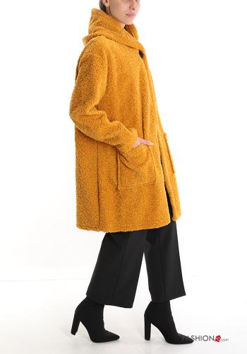 Wool Mix Coat with buttons with hood with pockets - ph 3