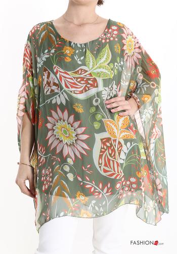 Blusa in Seta Fantasia floreale maniche a tre quarti - ph 1
