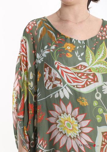 Blusa in Seta Fantasia floreale maniche a tre quarti - ph 4