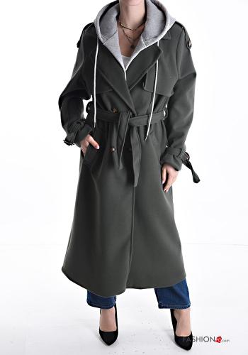 double-breasted Cotton Coat with belt with lining