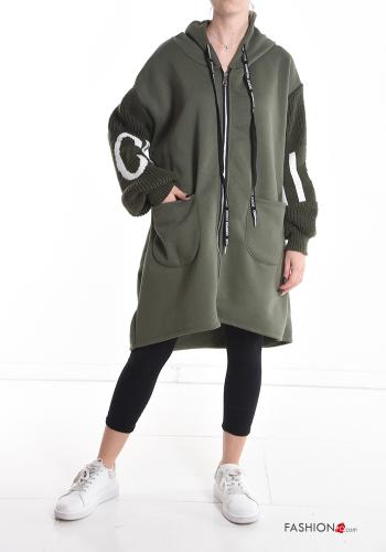Felpa in Cotone Fantasia scritta con zip con tasche con cappuccio - ph 1