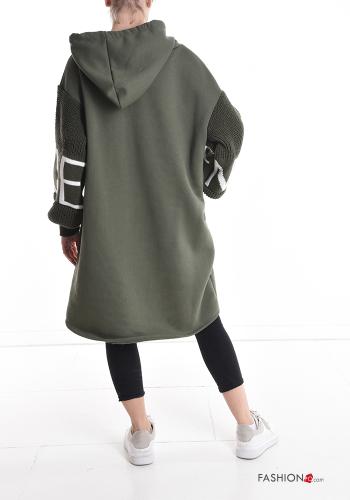 Felpa in Cotone Fantasia scritta con zip con tasche con cappuccio - ph 2