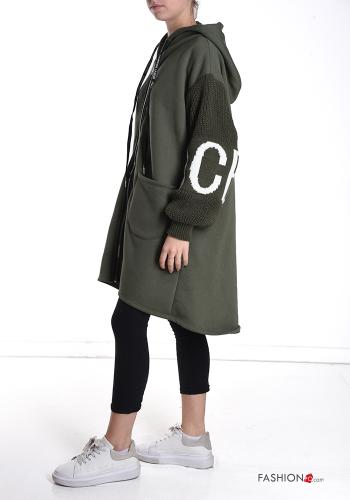 Felpa in Cotone Fantasia scritta con zip con tasche con cappuccio - ph 3