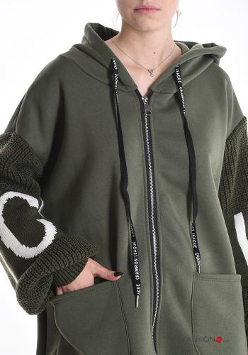 Felpa in Cotone Fantasia scritta con zip con tasche con cappuccio - ph 4