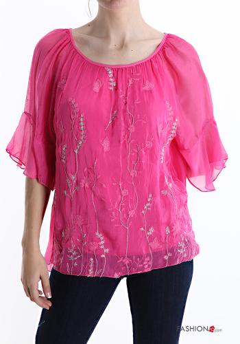 Besticktes Muster Bluse aus Seide - ph 1