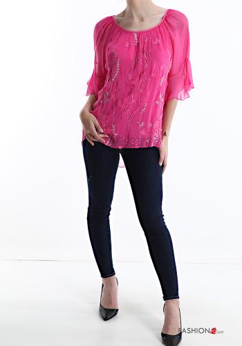 Besticktes Muster Bluse aus Seide - ph 5