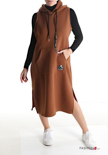 long Cotton Sleeveless Dress with pockets with hood - ph 1