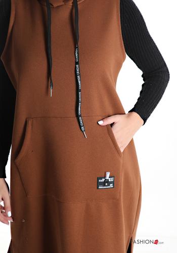 long Cotton Sleeveless Dress with pockets with hood - ph 4