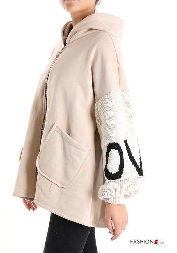 Aufschriftes Muster Jacke aus Baumwolle mit Taschen mit Kapuze mit Reißverschluss - ph 3