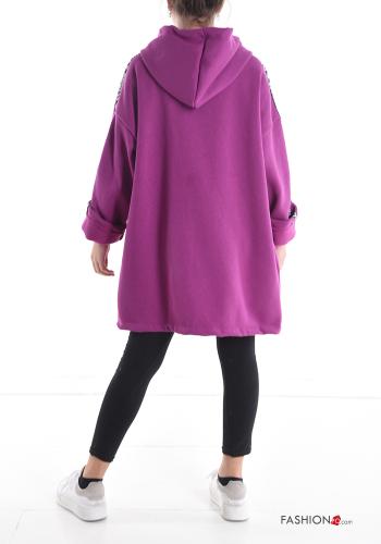 Felpa in Cotone Fantasia scritta con zip con tasche con cappuccio - ph 2