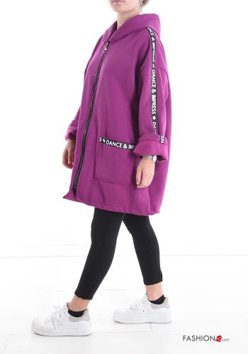 Felpa in Cotone Fantasia scritta con zip con tasche con cappuccio - ph 3
