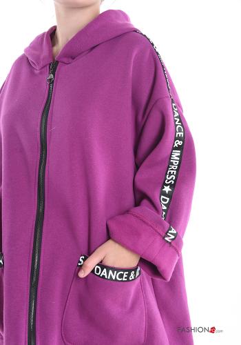 Felpa in Cotone Fantasia scritta con zip con tasche con cappuccio - ph 4