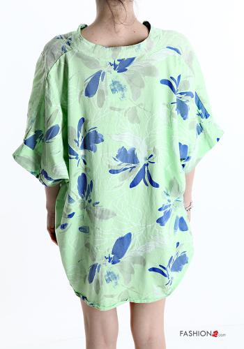 Blumenmuster Bluse aus Leinen mit V-Ausschnitt - ph 2