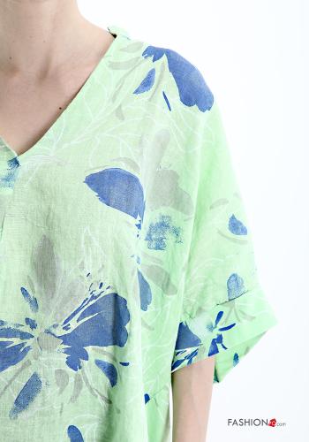 Blumenmuster Bluse aus Leinen mit V-Ausschnitt - ph 4