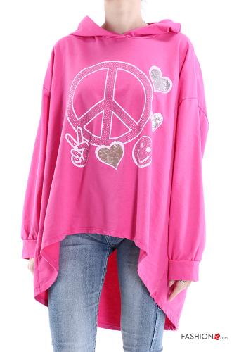 Felpa in Cotone oversize Fantasia stampata con cappuccio - ph 1