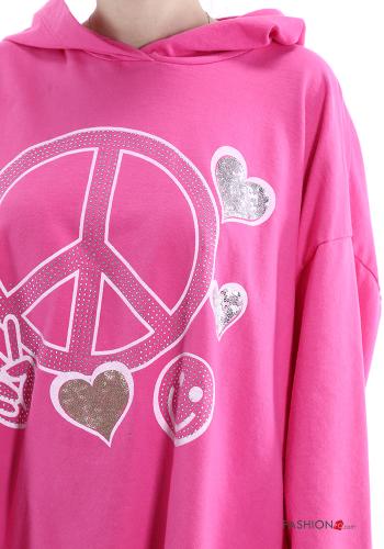 Felpa in Cotone oversize Fantasia stampata con cappuccio - ph 4
