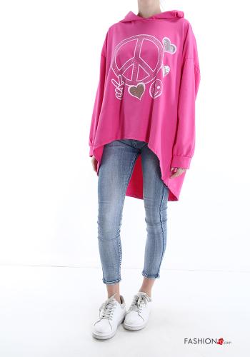 Felpa in Cotone oversize Fantasia stampata con cappuccio - ph 5