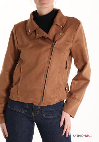 Blouson Style Motard Suède au bord brut avec fermeture éclair sans doublure - ph 1