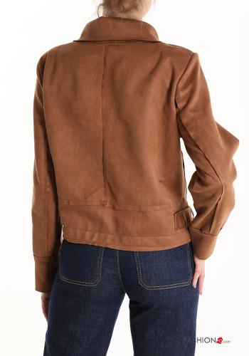 Blouson Style Motard Suède au bord brut avec fermeture éclair sans doublure - ph 2