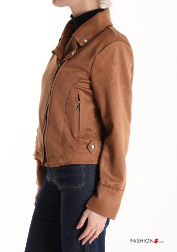 Blouson Style Motard Suède au bord brut avec fermeture éclair sans doublure - ph 3
