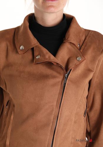 Blouson Style Motard Suède au bord brut avec fermeture éclair sans doublure - ph 4