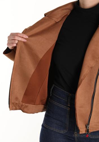 Blouson Style Motard Suède au bord brut avec fermeture éclair sans doublure - ph 5