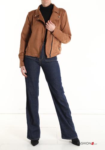 Blouson Style Motard Suède au bord brut avec fermeture éclair sans doublure - ph 6