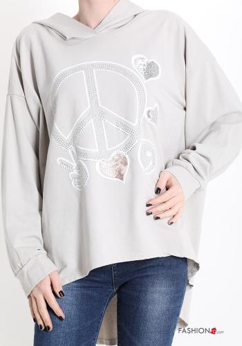 Felpa in Cotone Fantasia stampata con paillettes con cappuccio - ph 1