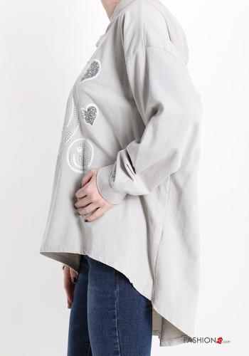 Felpa in Cotone Fantasia stampata con paillettes con cappuccio - ph 3