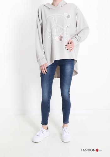 Felpa in Cotone Fantasia stampata con paillettes con cappuccio - ph 5
