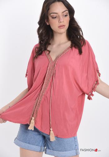 Blusa encaje escote v con flecos con cinta - ph 1