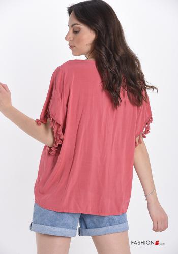 Blusa encaje escote v con flecos con cinta - ph 2