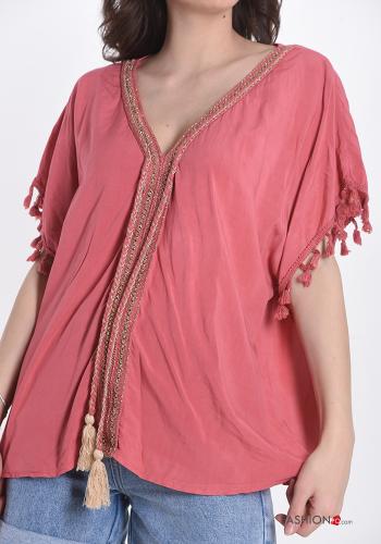 Blusa encaje escote v con flecos con cinta - ph 4