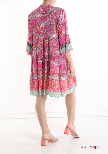 Robe Imprimé jacquard à volants à col en V à boutons - ph 2